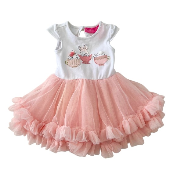 Isaac Mizrahi Other - Isaac Mizrahi Peach Tulle Easter Ruffle Dress w/ Bunnies | Baby Girl 0-3 Months